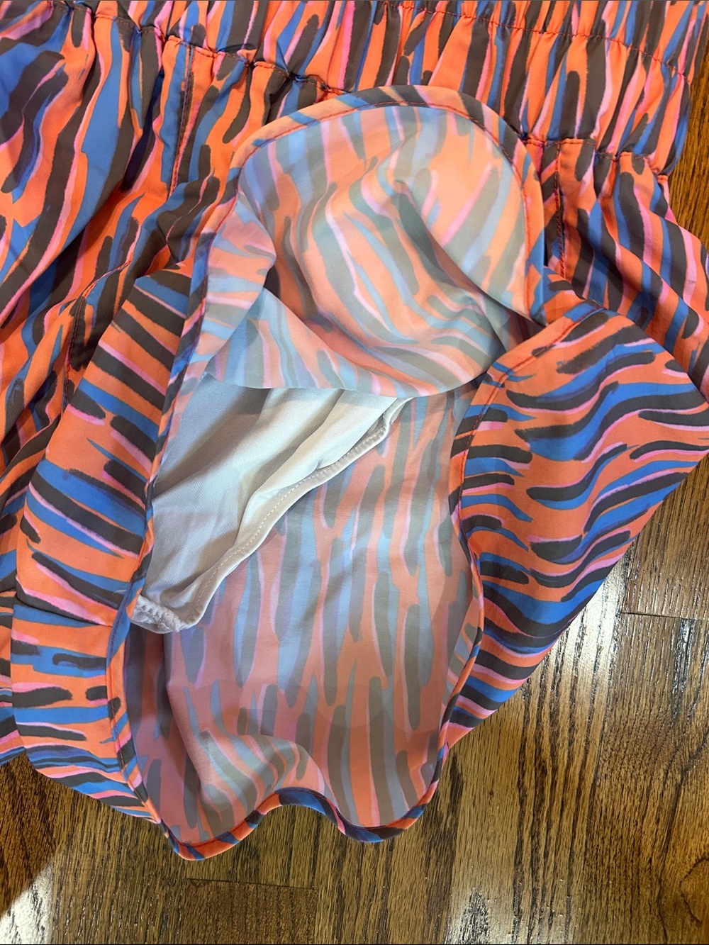 Women's High-Waist Pink & Blue Printed Shorts - Picture 3 of 4